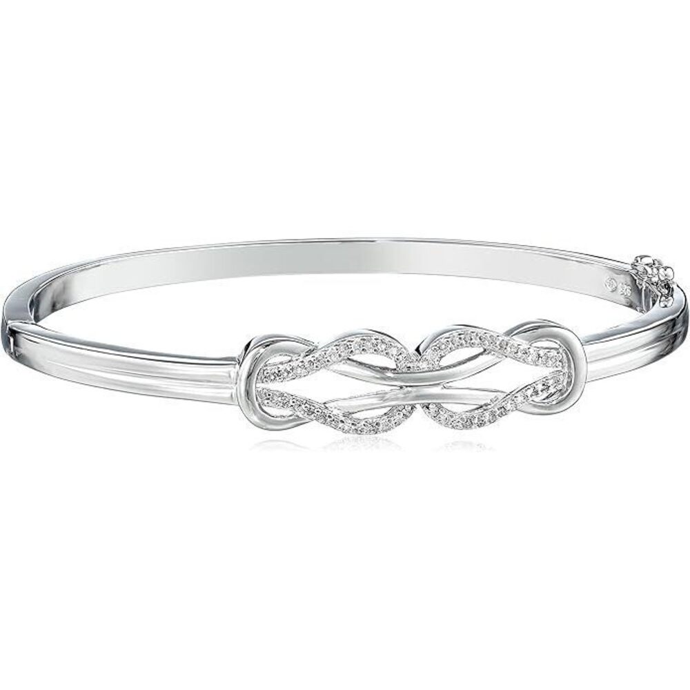 Sterling Silver Diamond Double Knot Bangle Bracelet, 7" (0.25 Cttw, J Color, I3